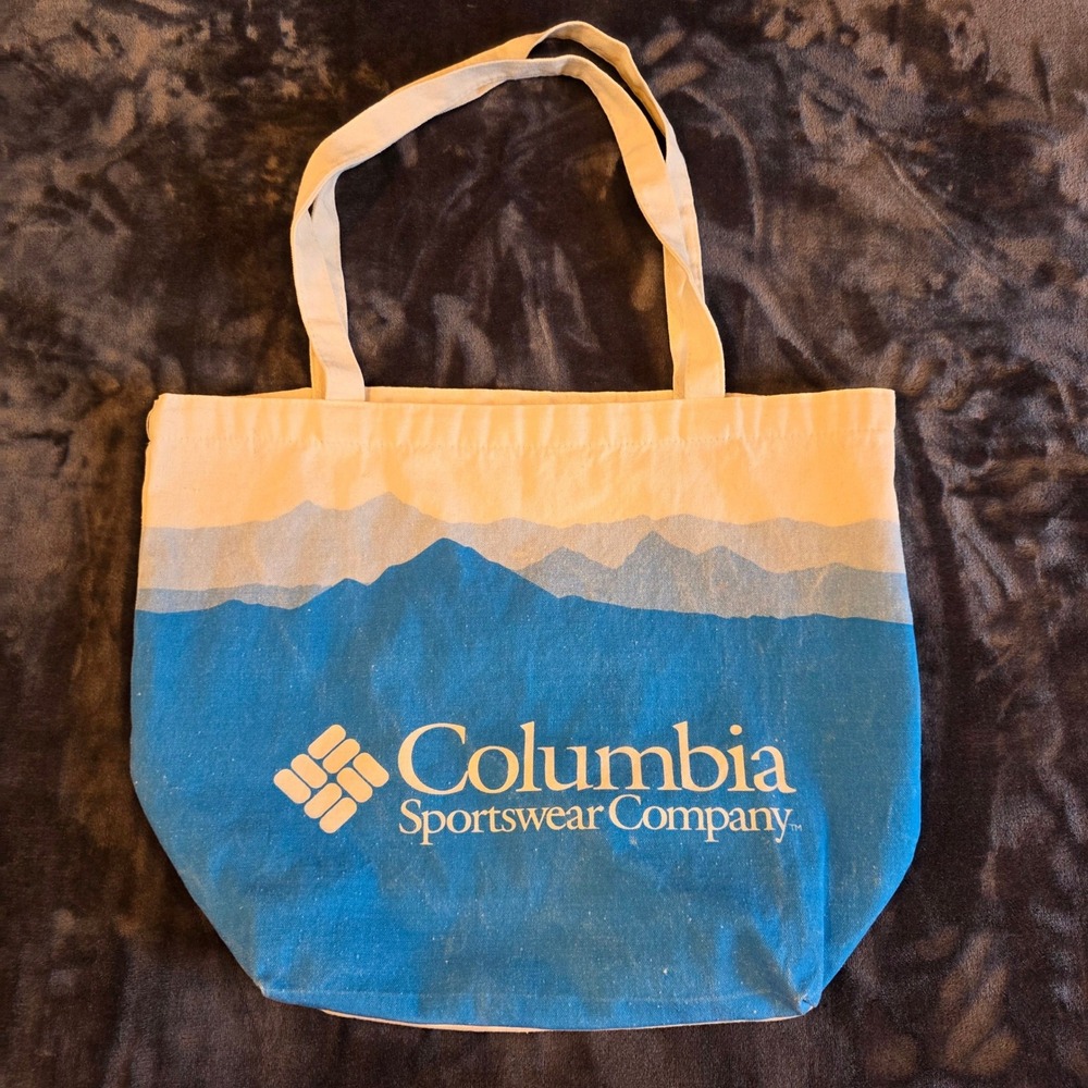 Columbia Sportswear Canvas Tote Bag Blue Mountain Reusable Grocery Shopper